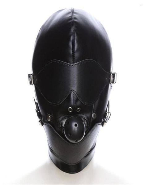 Partymasken Erotische Maske Cosplay Fetisch Bondage Kopfbedeckung mit Mundball Gag BDSM Lederhaube für Männer Erwachsene Sex SM5172204