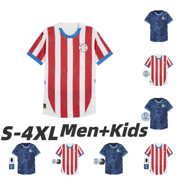 2024 Paraguay Soccer Jersey 2025 Copa America Camisetas de Futbol Home Away футбольная рубашка 24 25 Home Red White Away Shark Blue Football Рубашки Мужские детские комплект S-4XL