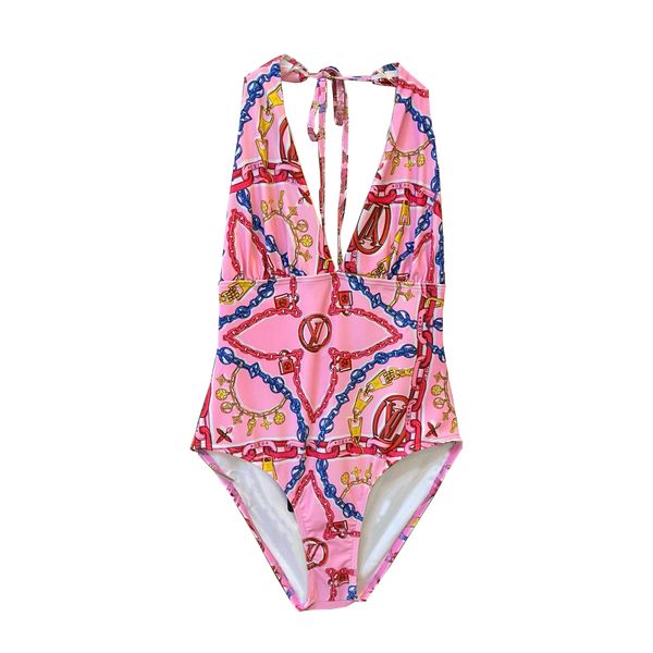 Классическая женщина v Nece One Piece Designer Designer Swimsuit Print Print Floral Summer Beach Counting для женщин бикини без спинки одежда бренда без спинки купальники