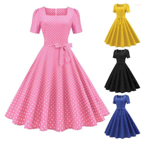 Sıradan Elbiseler Vintage Polka Dot Kadınlar Klasik Film Tarzı Kare Kare Lady Elegant Zamansız Retro Tasarım Partisi