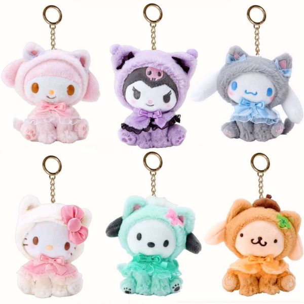 10cm 6 Design Japonês estilo gato animal fofo kawaii macio de pelúcia personagens pendentes de chaves pendentes