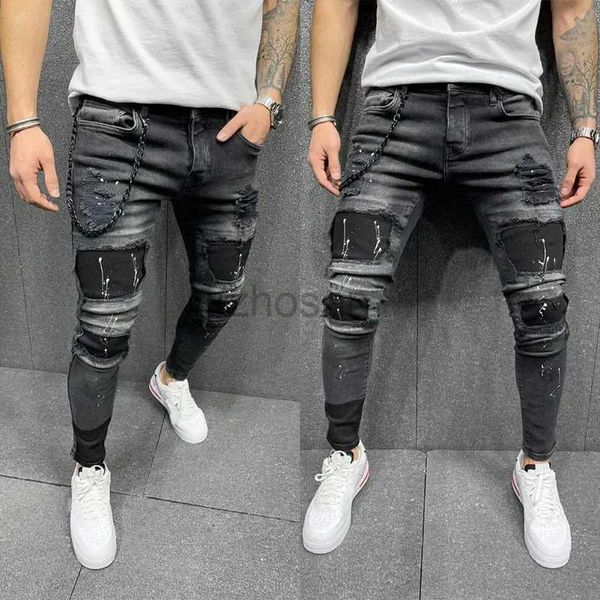 Herren Jeans neue 2023 Männer Hip Hop RIP-RIM-Stretchhosen Frühlings- und Herbst-Modeclub-Freund Kleidung hochwertige S-3xl D240417