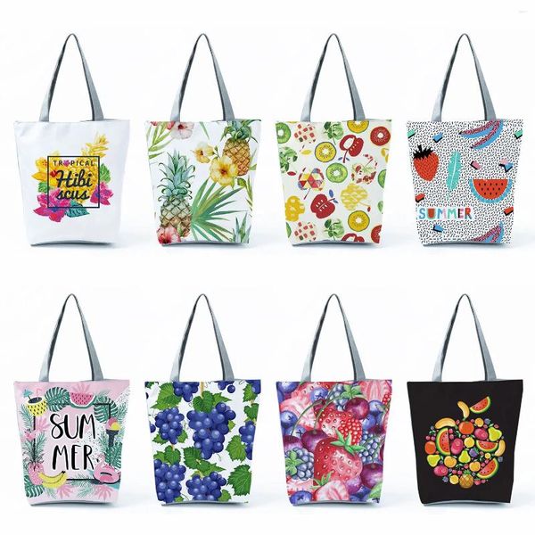 Borse eco -riutilizzabili creatività stampato con frutta borse a tracolla pieghevole donna shopping all'aperto per viaggi in spiaggia ad alta capacità
