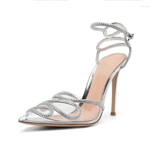 Scarpe eleganti Fashion Sliver Rhinestone PVC Donne trasparenti Pompe Spring Autumn Teli alti sexy per la festa di danza da ballo da matrimonio sexy