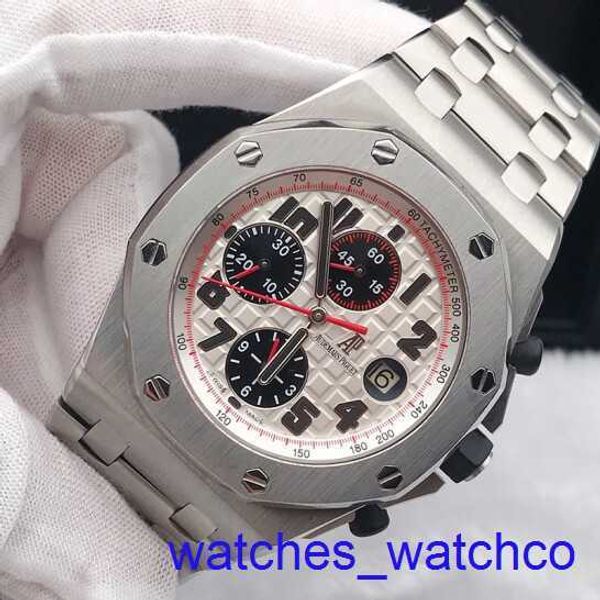 AP Armbandwatch Uhr Royal Oak Offshore Precision Steel 26170st Automatische mechanische rote Nadel Timing Anti -Magnetische weiße Platte Stahl Band Herren Uhr