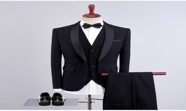 Черные свадебные костюмы для мужчин для атласной шаль лацли