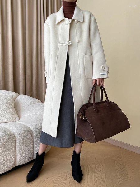 Kadın Ceketleri Gevşek Mor Boy Boyut Boyu Kırış Yün Katlı Yakası Uzun Kollu Kadın Ceket Moda Gelgit Sonbahar Kış X652