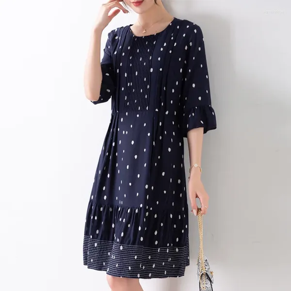 Lässige Kleider Navy Polka Dot Seidenblumen Maxi Kleid Frauen 2024 Sommer Lange Arbeit Boho Beach Büro Sexy Party Luxus Plus Size Freeship