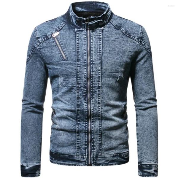 Erkek Ceketler Denim Ceket Erkek Moto Biker Jean Sonbahar Kış Moda Katı Artı Kadife Stand Yakası Erkek Mens Case Ceket