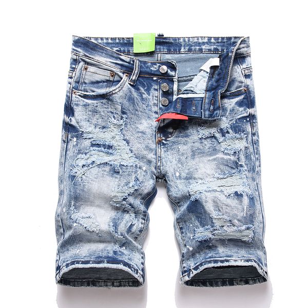 Designer Jeans Shorts Herren dunkelblau Denim Ripped Short Hosen Mode Löcher Hosen US-Größe 30-38 Hip Hop Distelte Reißverschlusshose für männlich