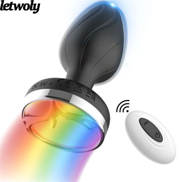 Luz LED remota sem fio Mulheres vibradoras plugem massageador masculino Vagina ânus butt brinquedo sexy para homens