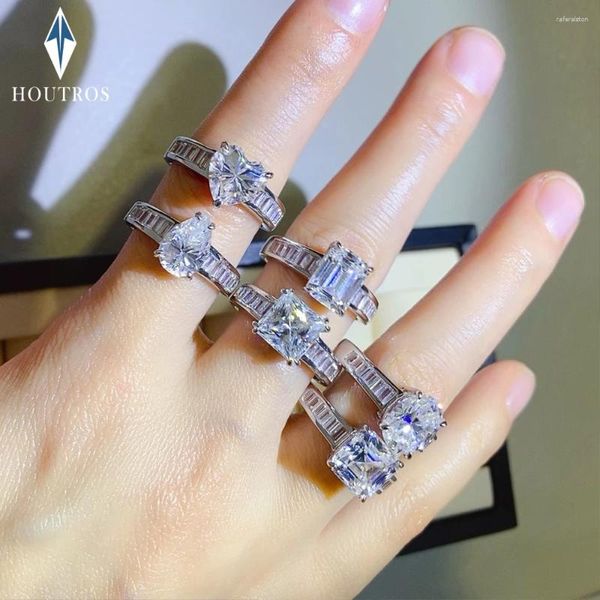 Clusterringe 3CT D Farbe VVS1 Moissanit Ring für Frauen Prinzessin Cut Smaragd Diamant S925 Silber 18k Weißgold gepackt mit GRA