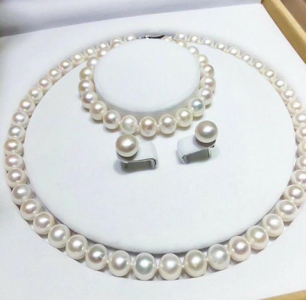 Gioielli di perle sottili di alta qualità 17 pollici 8 mm South White White Pearl Necklace Bracciale Set 14K Gold3831468