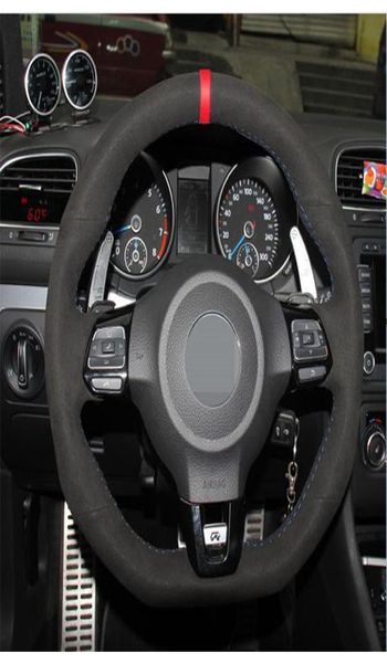 Tampa de volante de carro de couro PU real com (DIY para golfe 6 GTI MK6 Polo GTI Scirocco R Passat CC R-LI5084818