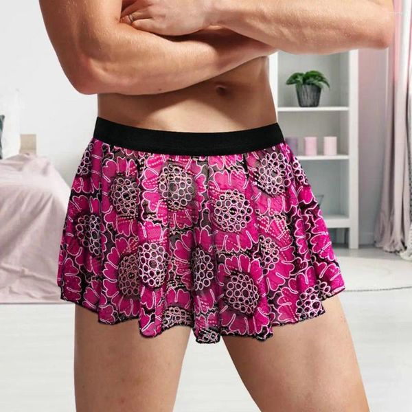 Mini -saia para dormir masculino cintura elástica plissada lingerie masculino curta