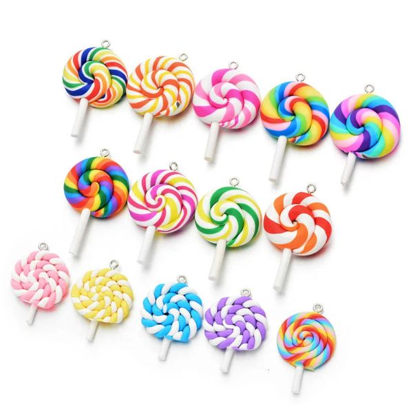 10pcspack Multicolor Soft Clay Simulation Lollipop Charms Anhänger für Frauen Mädchen DIY Halskette Ohrringe Schmuckzubehör 240408