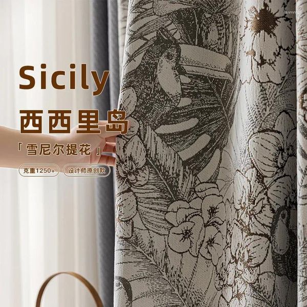 Curtain Design French American Retro Luxo Cortinas para o quarto da sala Chenille Jacquard Blackout estilo chinês