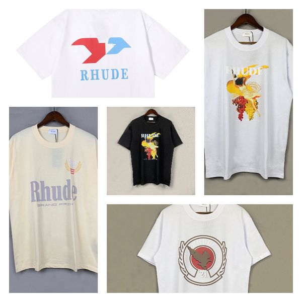 Camisa Men Fashion Tshirts Rhude Trevina Designs de camisa de manga curta Camiseta de pescoço de luxo amantes respiráveis casuais Camisas de verão para mulheres de verão xy18
