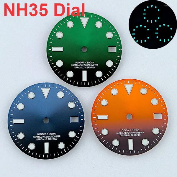 Наборы для ремонта часов 28,5 мм NH35 Dial Ice Blue Luminous Orange Black Green S Fit NH36 Движение аксессуары