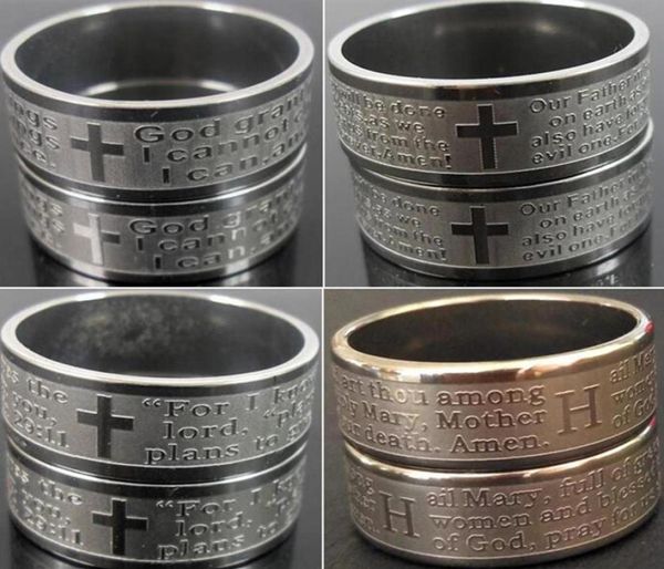 Ganze 100pcs Top Mix Religiöse Ringe begrenzt Jesus Gebet Edelstahlring geätzte Männer Religion Ring Kirche Aktivität 232Z2499955