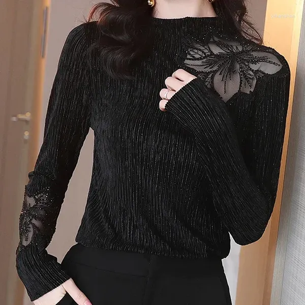 Blouses feminina Blusa Mulheres Veludo Autumn Winter Slave Longa Turtleneck Top T-shirt Blusas Ropa de Mujer