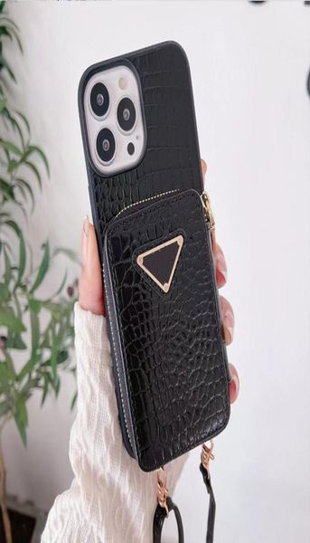 Lanyard Designer de luxo Caixa de telefonia de couro de crocodilo para iPhone 12 13 Pro Max 11 XS XR x 8 7 Plus Cartão de retenção da bolsa de retenção shell845520142