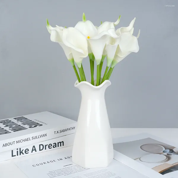 Fiori decorativi 5/10 pezzi Vero tocco Calla Lily Artificiale White Wedding Bouquet Doccia da sposa Decor floreale