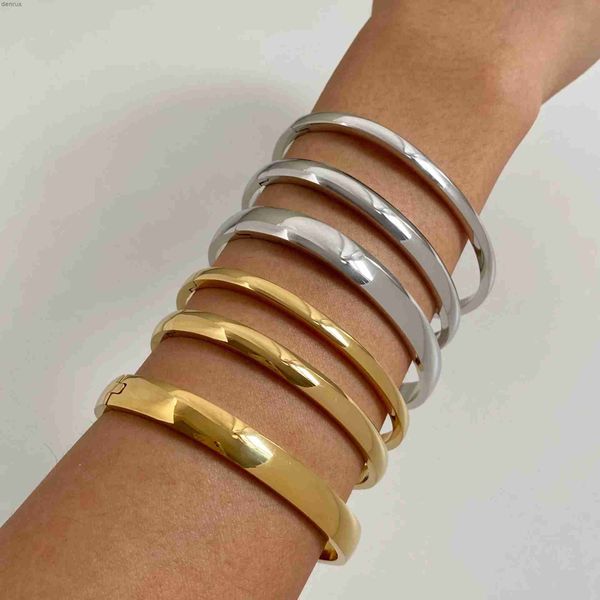 Bangle Perisbox Edelstahl reines Gold PVD Plattiertes Musternarmband für Frauen Einfaches 3 -teiliges stapelbares Armband Schmuck240417