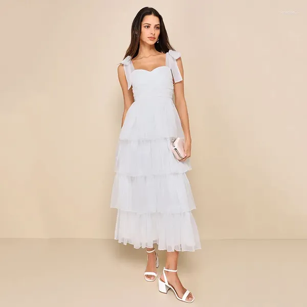 Abiti per feste Mashan Prom Store Elegante vestito bianco vestito quadrato a maniche quadrate con pannello alto con filo bordo lungo 2024 donne '