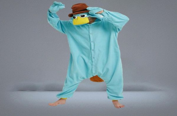 Blaues Fleece Unisex Perry Die Platypus -Kostüm -Onesies Cosplay Pyjama Erwachsene Pyjama Tier Nachtwäsche Jumpsuit 1044623