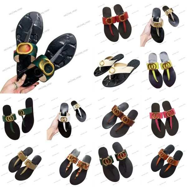 Tamanho 35-43 Men Designer de luxo Designer Slide Strawberry Slippers Sandálias de verão entrelaçadas G Fuckle Beach Praia linear chinelos de couro Lady Lady Women Shoes clássicos