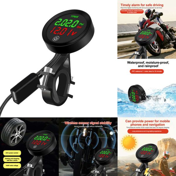 Novo sistema de monitoramento de pressão sem fio de motocicleta kit de sensor de alarme de pneus de pneu com carregamento USB para telefones celulares