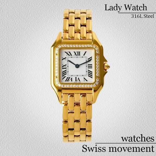 Relógios de luxo designers Ladies Assista a relógios de pulso Swiss Watches Diamond Belief Gold Strap 22 ou 27mm Moda Silver Watchstrap Stainless Women Women Watches