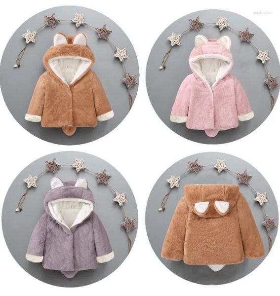 Jackets Winter Girl Keep Warm Coat Cartoon 3D Sweetshirts Plus Velvet Cotton Fashion Fashion Outerwear