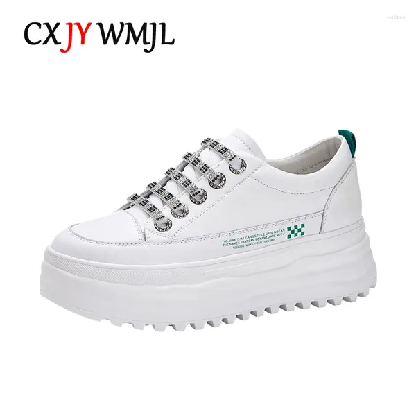 Lässige Schuhe cxjywmjl echte Lederplattform Sneakers Frauen Wedgies vulkanisierte Damen dicker unterer Spielfeld Sneaker weiße Schnürung