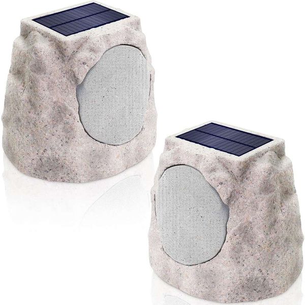 Migliora la tua esperienza esterna con altoparlanti per roccia impermeabile a energia solare da 2-PC-Bluetooth wireless, batteria ricaricabile, luci a LED colorate per giardino patio