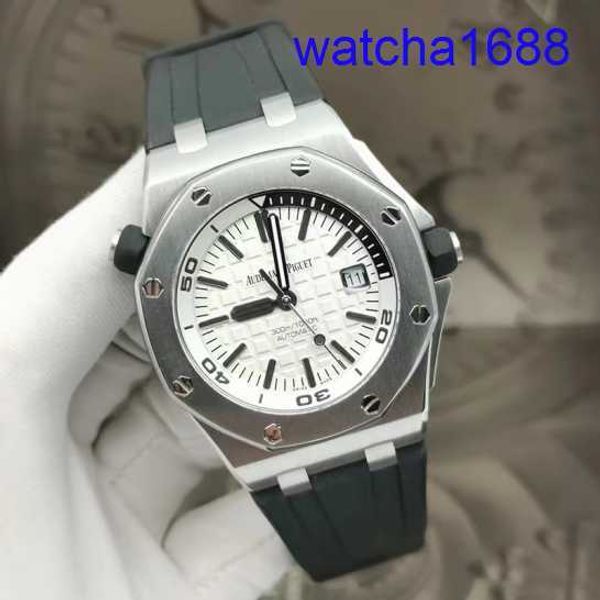 Swiss AP Wrist Watch Royal Oak Offshore Série do tipo de mergulho mecânica automática Belsão de borracha à prova d'água Data do cinto de borracha Men's Watch 15710ST.OO.A002CA.02 Placa branca