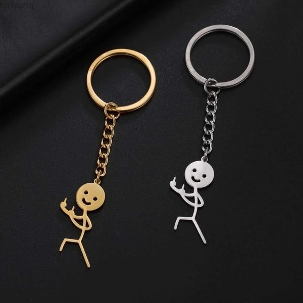 Keychains Lanyards 2pcs lustiger Fuxk You Middle Finger Stickman Keychain Cute Man School Bag Auto Schlüsselanhänger Ehepaar Schmuck Schmuck Geschenk 2023 New D240417