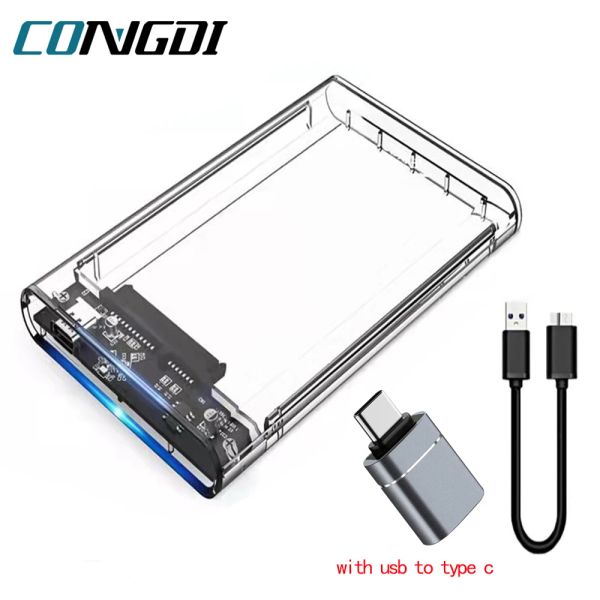 Accendi USB 3.0 HDD Contenitore da 2,5 pollici Custodia per disco rigido SSD SATA con cavo per alloggi per alloggiamento esterno mobile da 5 Gbps mobile