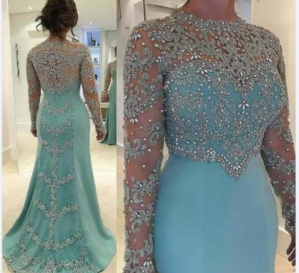 2021 Mint Green New Mother of the Bride Dresses Appliques in pizzo d'argento perline Long Long Illusion Plus Size Party Dress Wedding G7831093