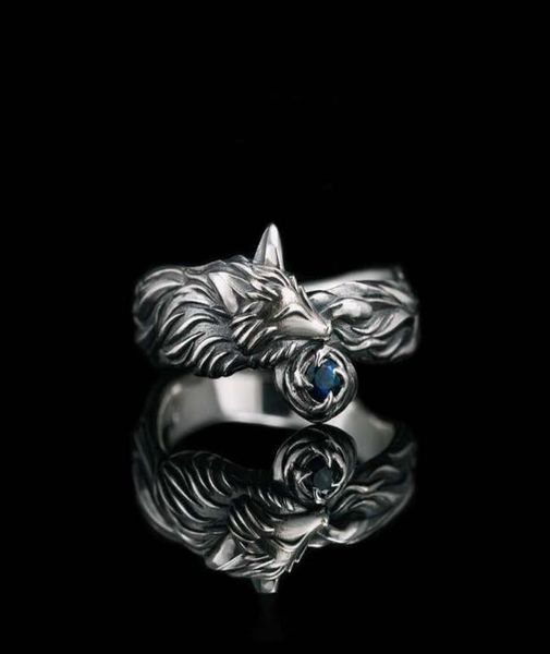 Vintage Silber plattierte Fuchs Ring Blue Cz Steinringe für Männer Frauen Punk Gothic Party Schmuck Geschenk Whole5866111