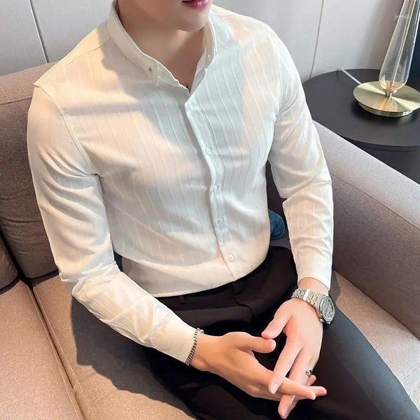 Herrenhemmungen und Blusen für Männer schwarze Mann Tops Business Clothing Muscle Striped Büro Baumwolle coole soziale koreanische Stil Normales Asien s