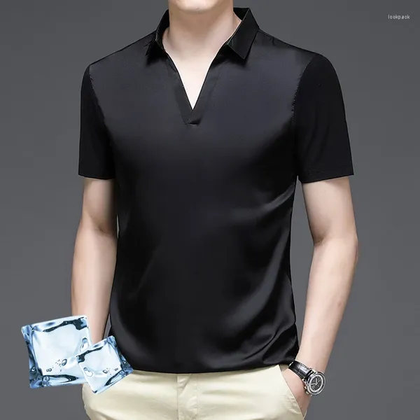 Polos da uomo Silk Ice Summer Polot Shirt Maglietta in cotone a manica corta Maglietta leggera a colore nero Solido Poloshirt casual bianco marca Slimt