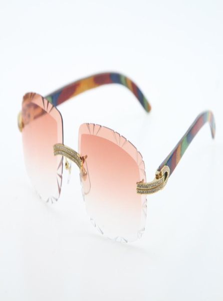 Occhiali di alta qualità senza bordo a doppia fila diamante mix occhiali da sole in legno di pavone occhiali da sole in metallo oro