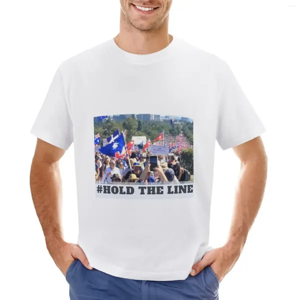 Polos masculinos #hold the Line Freedom Protest Cirlate Canberra T-shirt Graphics Boys Whites Anime Plus Tamanhos de algodão