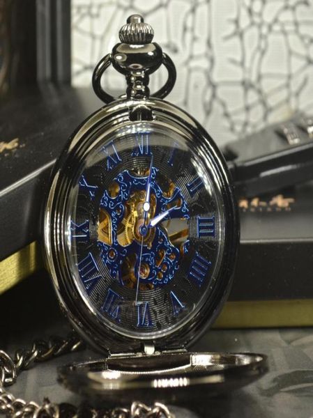 Tiedan Blue Steampunk Skeleton Mechanical Orologio Meccanico Orologio Antico Marchio Luxuria Collana Tasca Fob Orologi Maschio Orologio maschio 2209281337