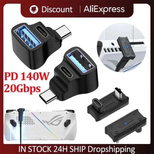 Altoparlanti Adattatore USB ad angolo 180 gradi per il piatto di vapore da 1 a 2 adattatore USB C 20 Gbps 8K 60Hz Pd 140W Connettore di estensione per Asus Rog Ally