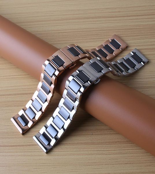 Black Watchband mit silbernen Edelstahl Rosegold -Uhren -Band -Gurt Armband 20mm 22mm Fit Smart Watches Men Gear S3 S3 Frontier8709871