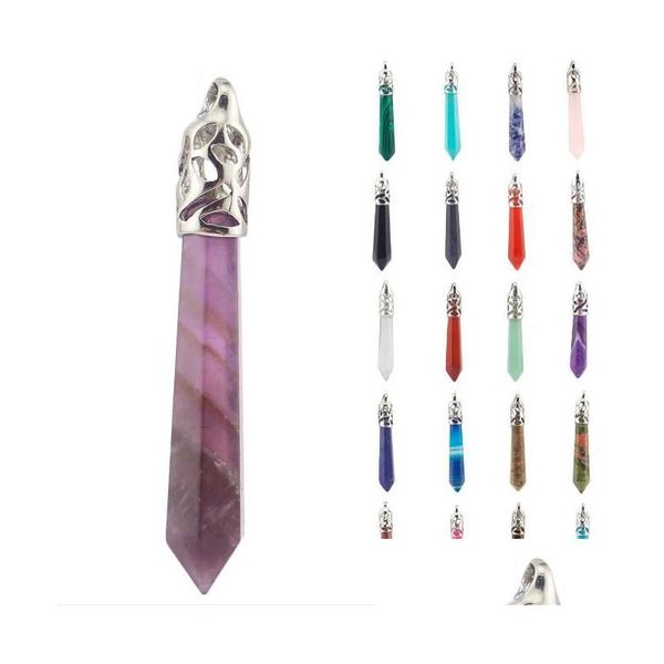 Anhänger Halsketten Jln hexagonale Säule Edelsteinkristallquarz Amethyst Schwarz Onyx Prism Form Stein Halskette mit Wachsseilkette Dr. Dhuij