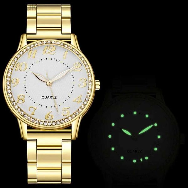Armbanduhren Luxusmarke Frauen Watch 2023 New Fashion Simple Diamond Steel Band Ladies Big Dial Quarzuhr Armband D240417